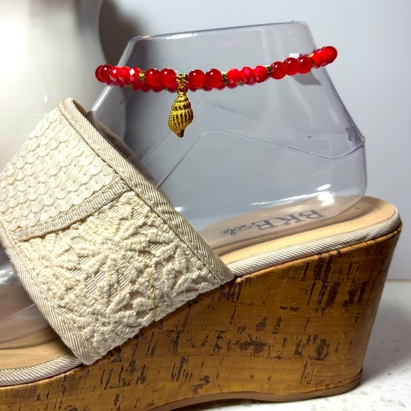 *SOLD* L22 Anklet Red AB Crystal & Glass Stretchy Ankle Bracelet - Picture 4 of 10